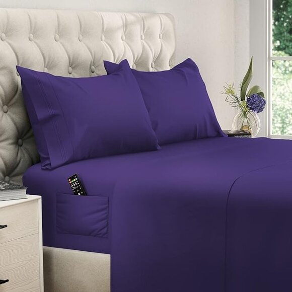 DREAMCARE Queen Sheet Set – 4 pcs Cooling Sheets – up to 15” Deep Queen …